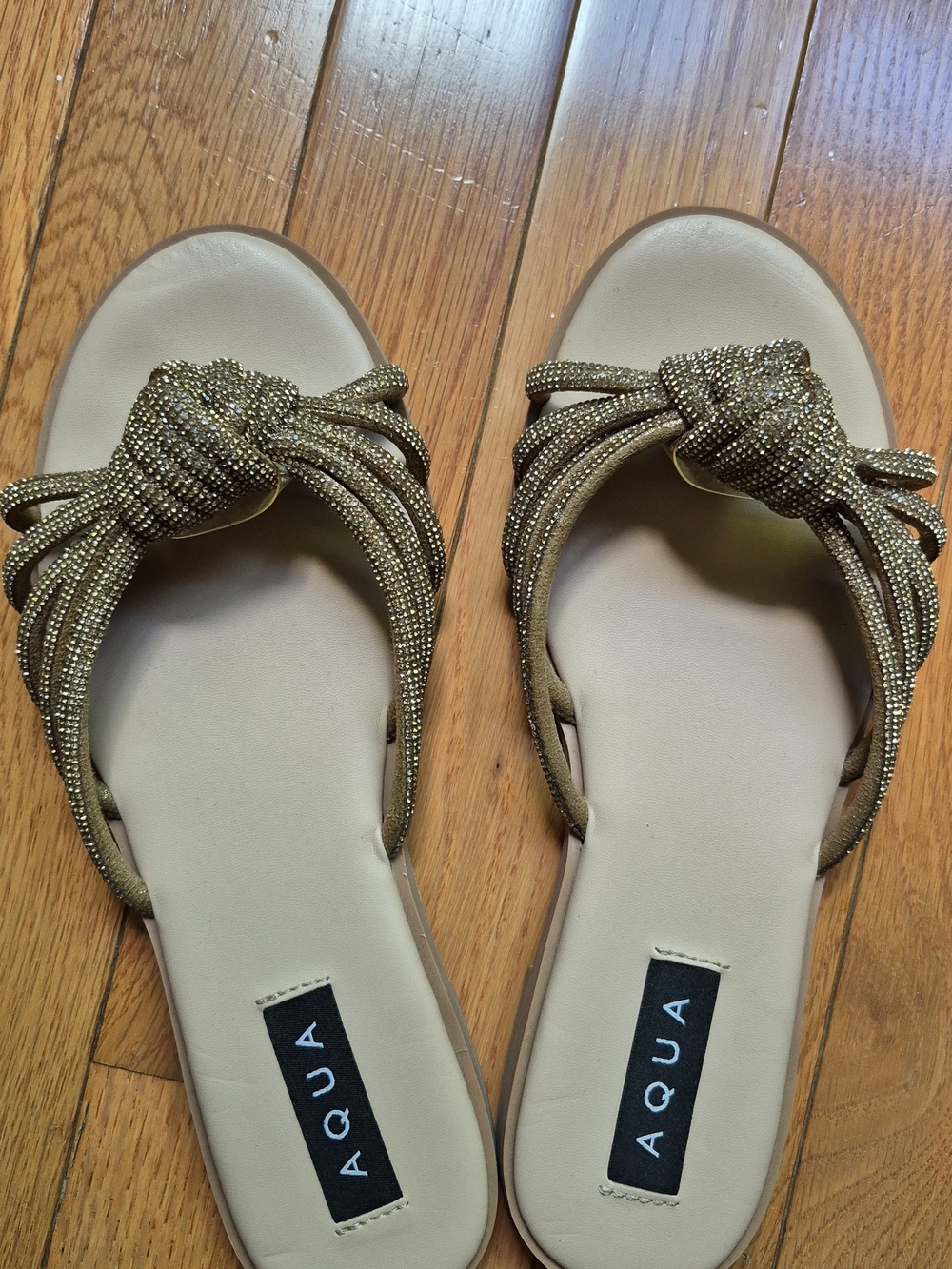 AQUA gold glass beaded knot sandals